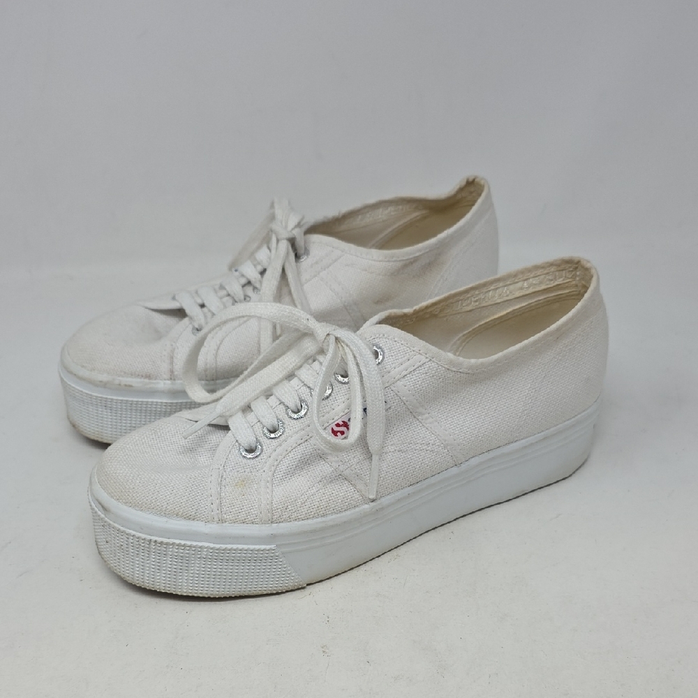 Superga White Platform Sneakers Classic Canvas Design Size 8